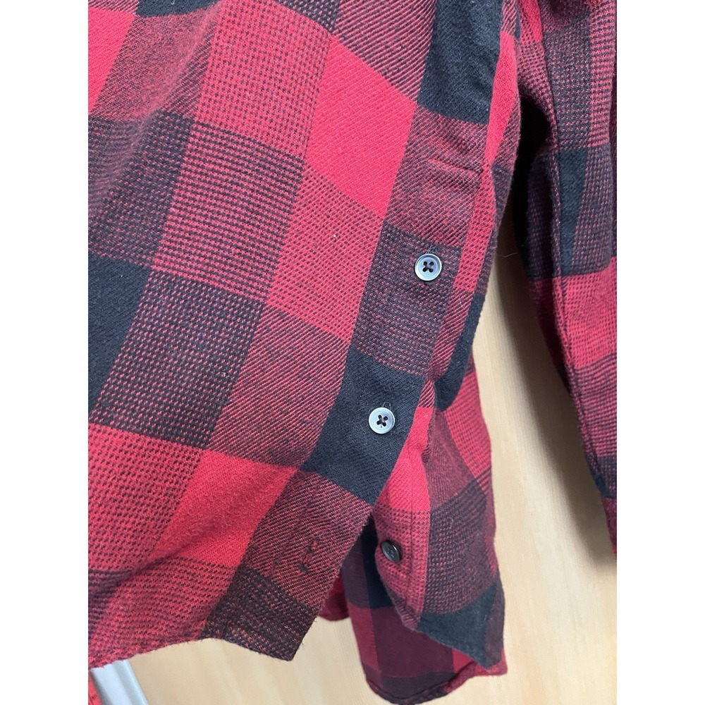 Madewell Flannel Shirt Womens Medium Red Black Buffalo Check Side Button Plaid - Picture 11 of 11